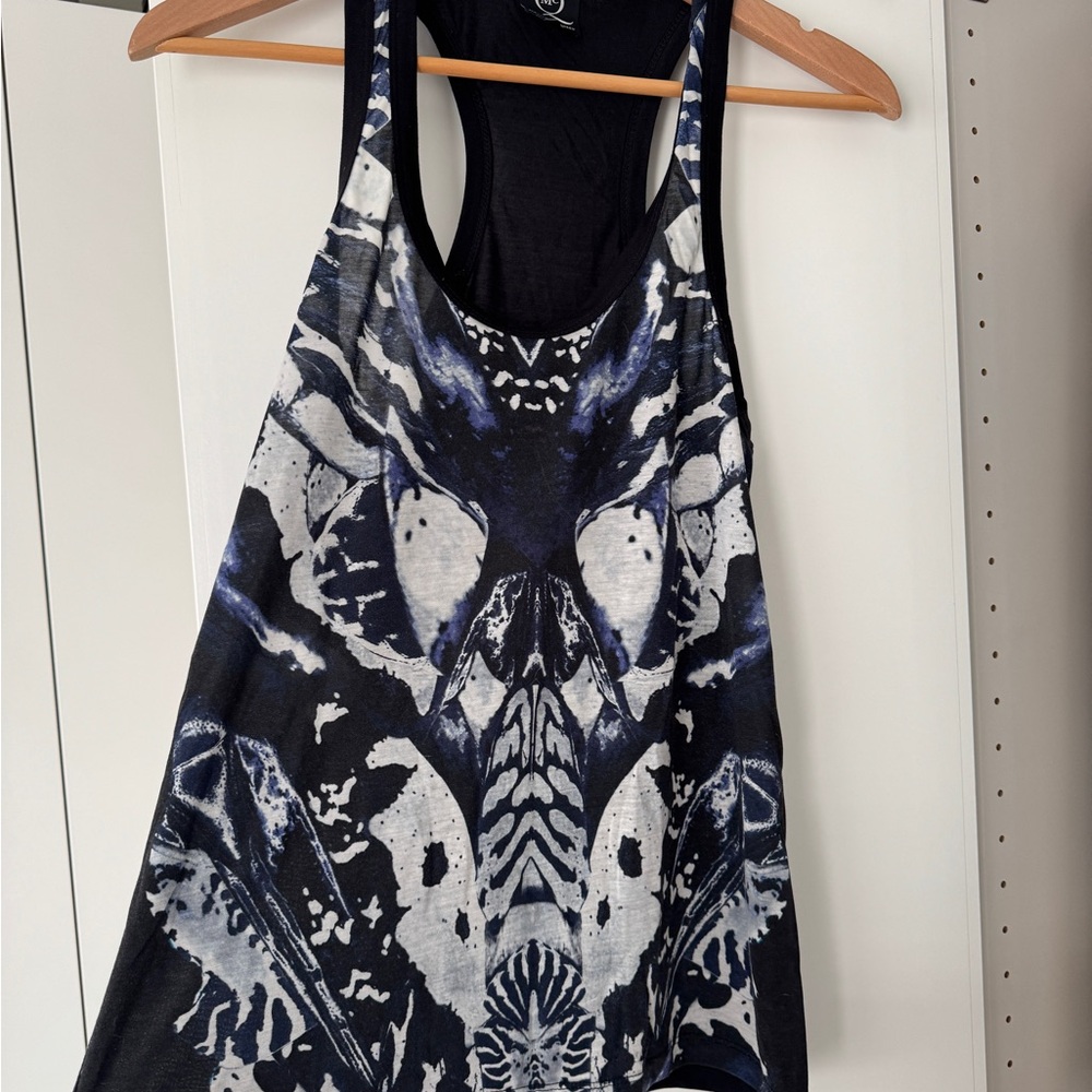 Alexander McQueen Black & White Graphic Racerback Tank
